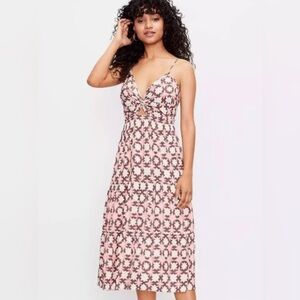 LOFT Tie Dye Twist Tiered Sunwash Midi Dress in Sunset / Size 8 Petite